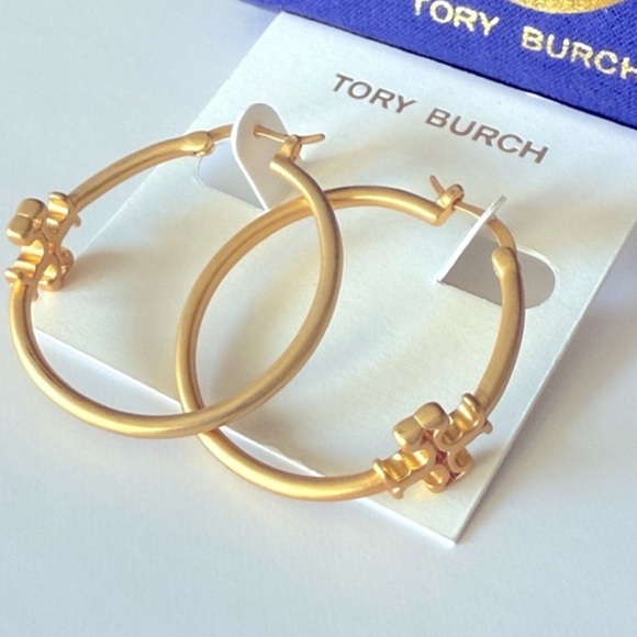 Tory Burch Kira Matte Gold Hoop Earrings - Picture 1 of 4